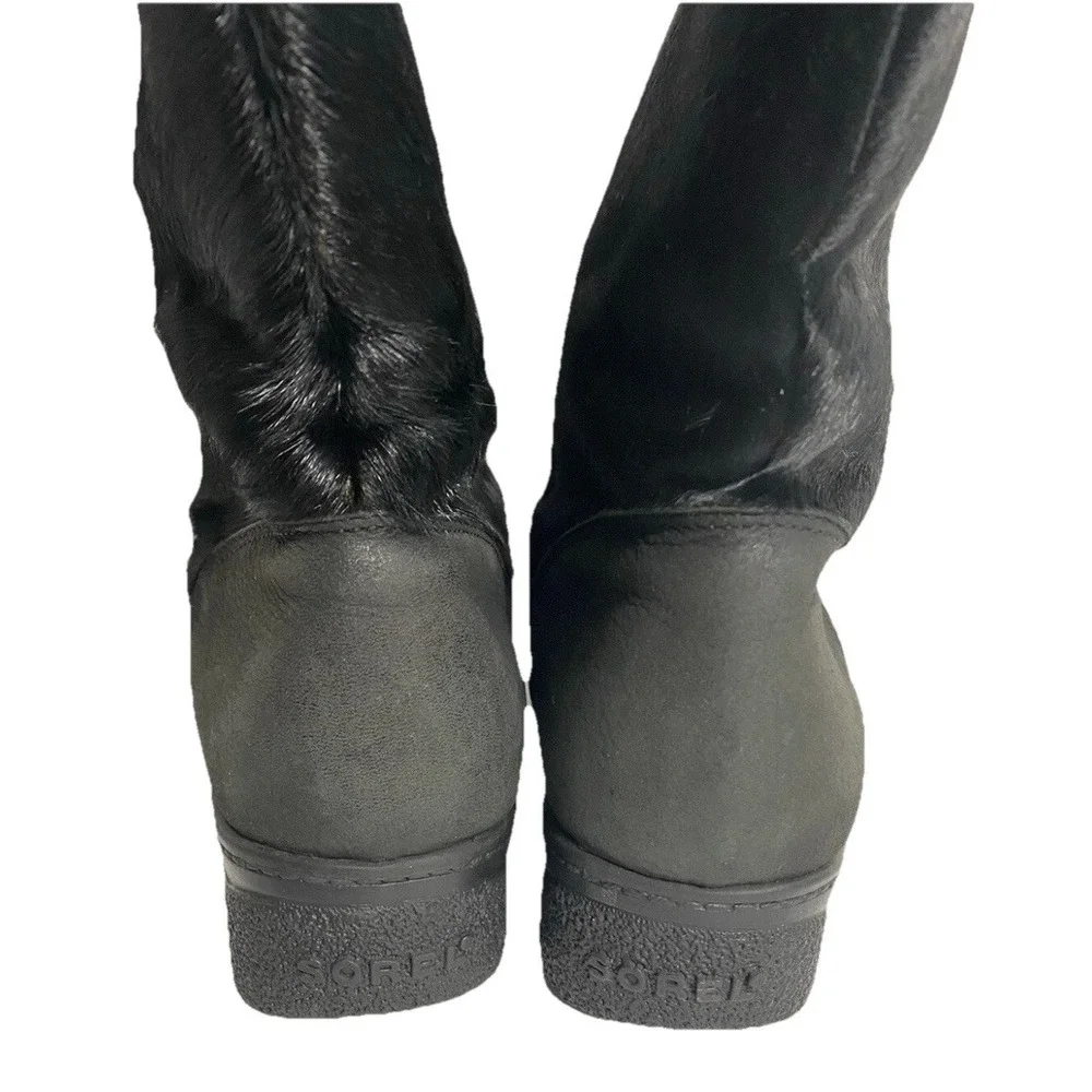 Sorel Vintage Boots Womens 6.5 Black Calf Hair Fur‎ Trim Canada Kaufman 90s